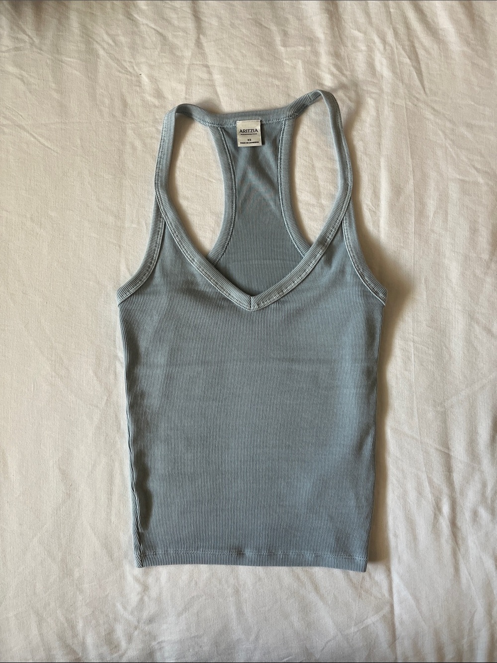 Aritzia Blue Grey Homestretch v neck halter Ribbed Tank Cami Top